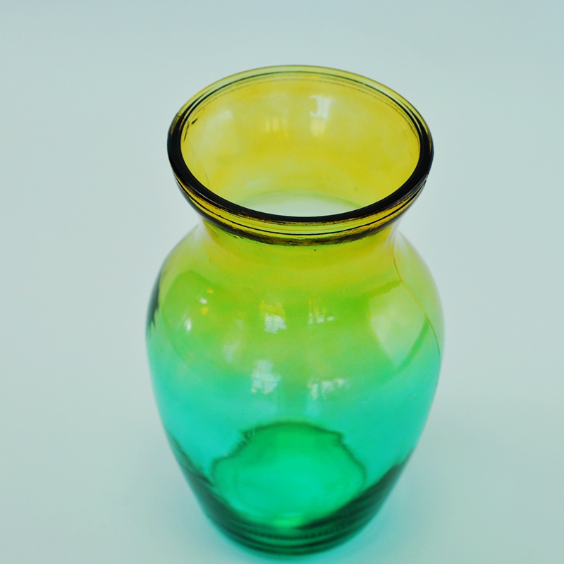 Colored pot-bellied glass vase