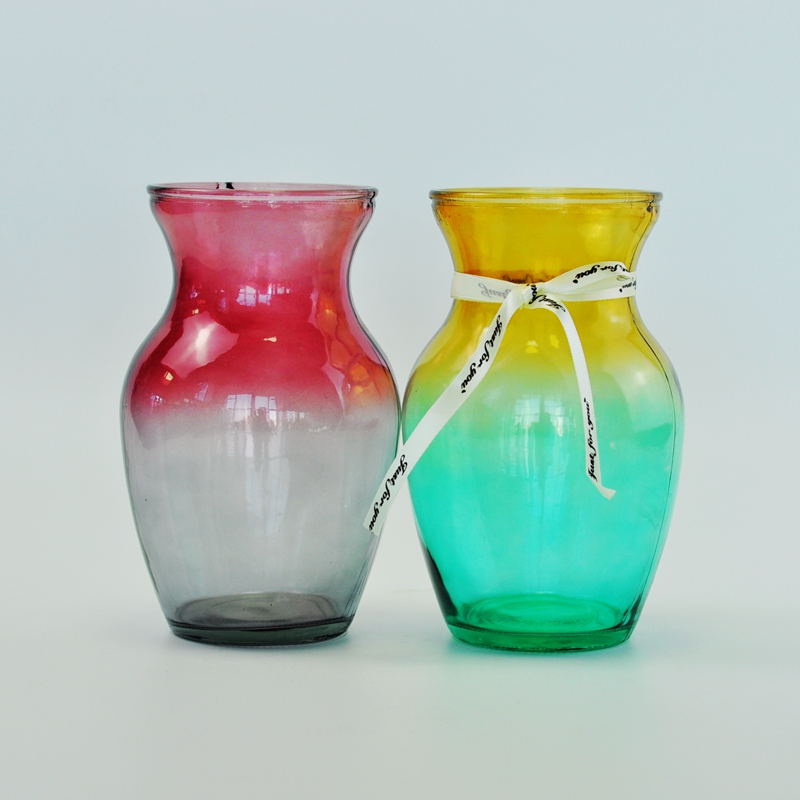 Colored pot-bellied glass vase