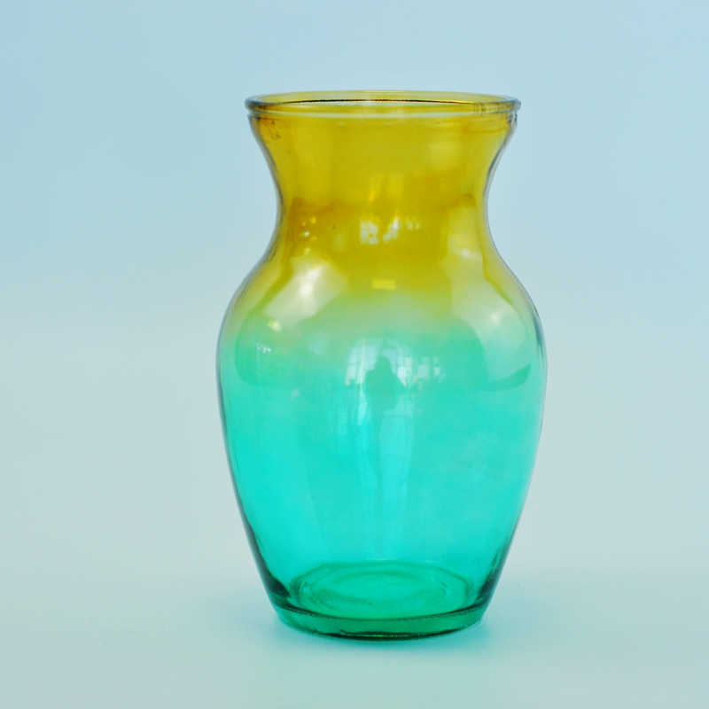 Colored pot-bellied glass vase